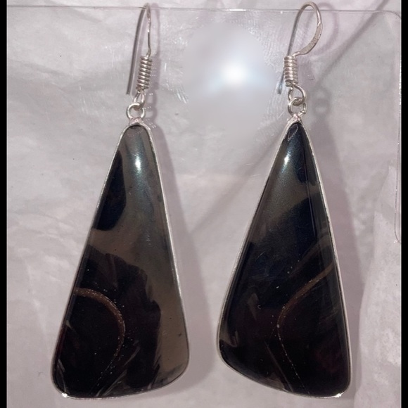 Huge Black Obsidian Handmade Dangle Drop Earrings - Picture 5 of 5